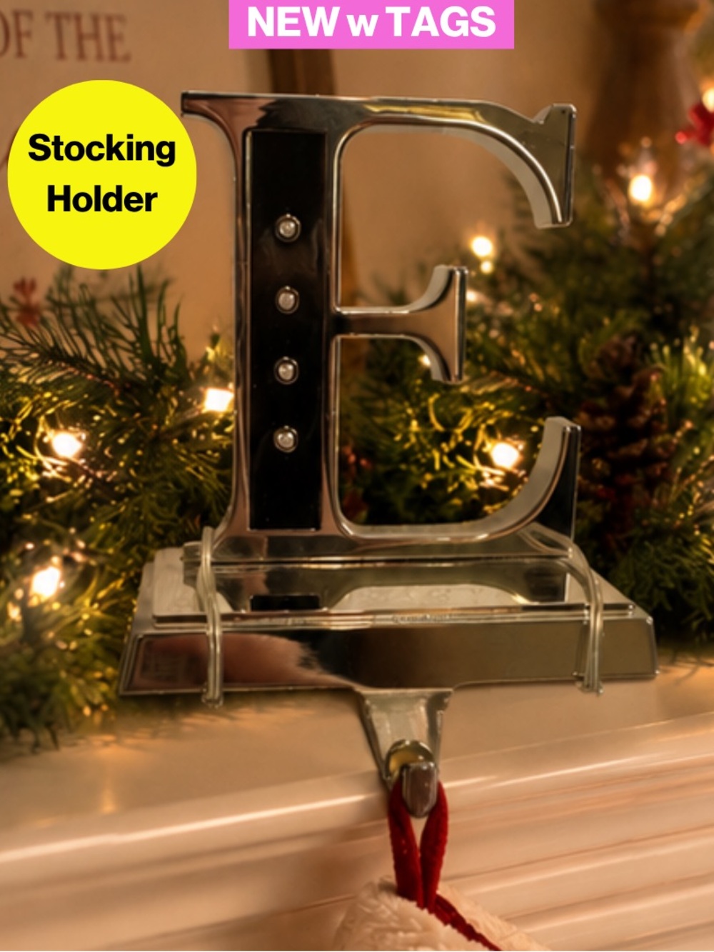 NEW w/TAGS🏷️ 2/for $20 🪩 “E” Initial - Christmas Stocking Holder w/Crystals